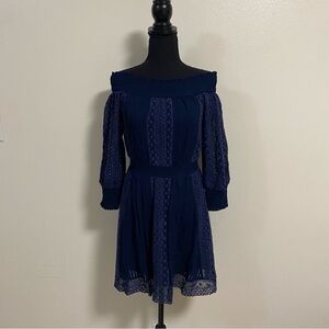 Alice + Olivia Dress Women’s Size 0 Indigo Pammy Eyelet lace Off the Shoulder